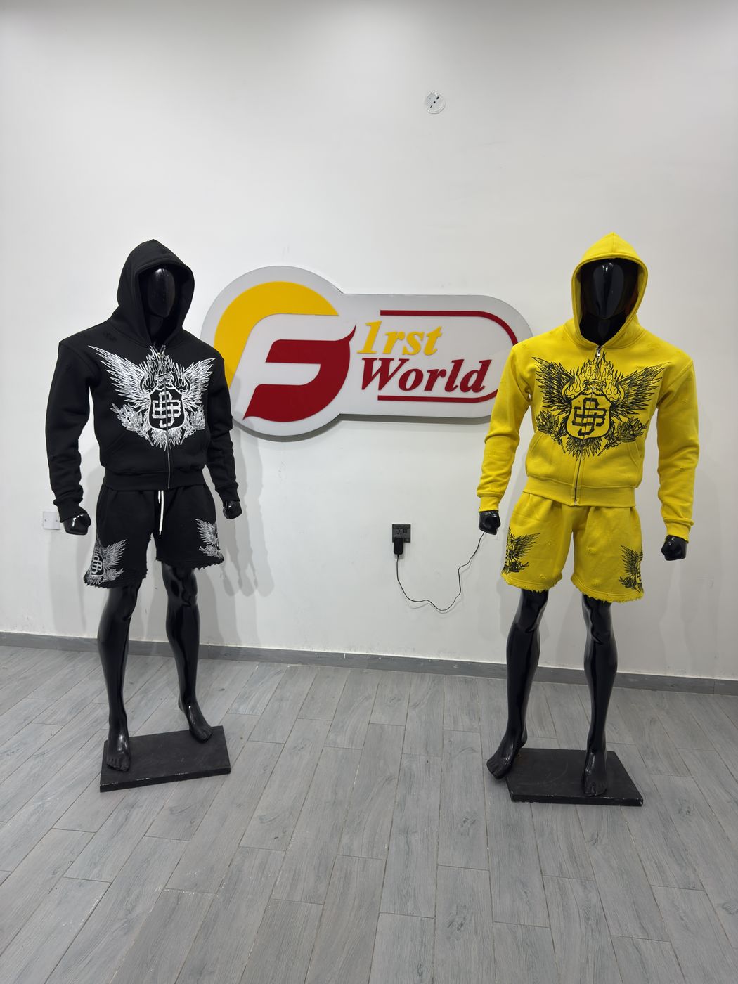 Finished hoodies on display